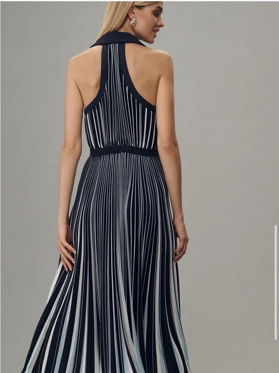 Anthropologie Navy and White Striped Halter Midi Dress - Picture 3 of 8
